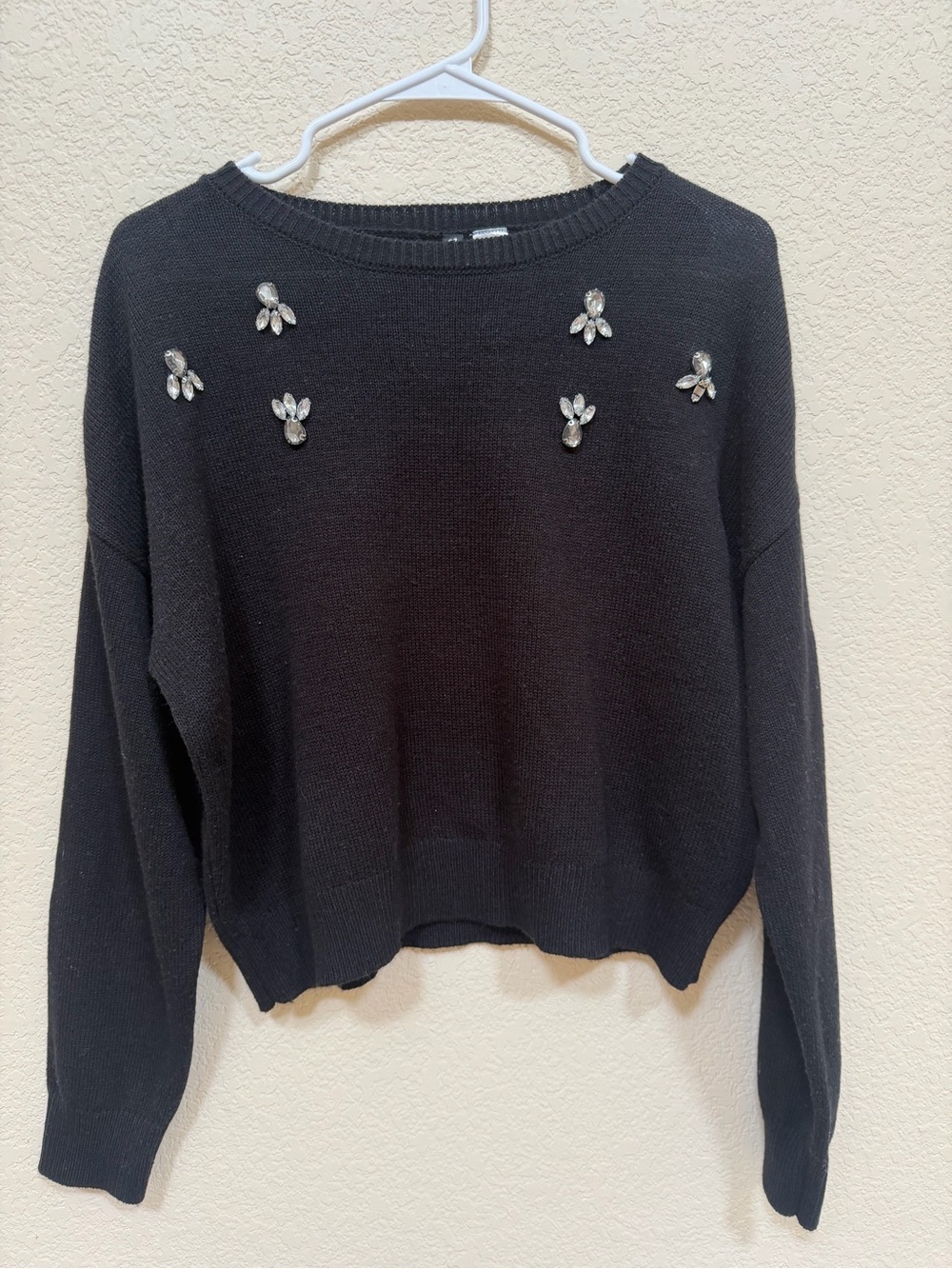 H&M Black Crewneck Sweater with Crystal Embellishments
